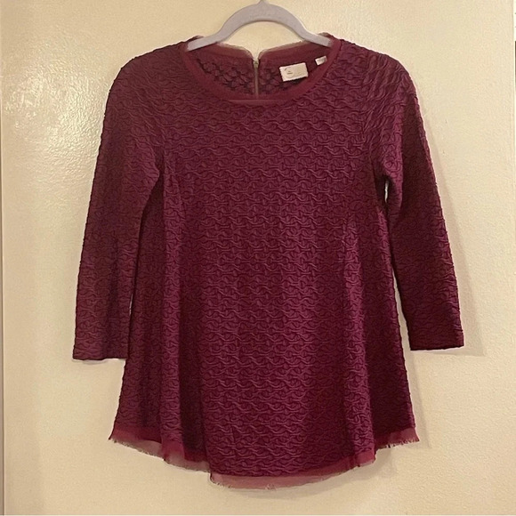POSTMARK by ANTHROPOLOGIE Elbow Sleeve Round‎ Neck Zip Back Blouse - Picture 1 of 6